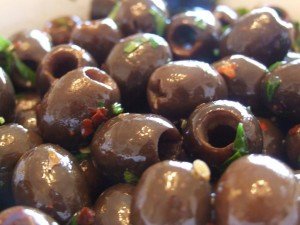 Simple bowl of marinated olives